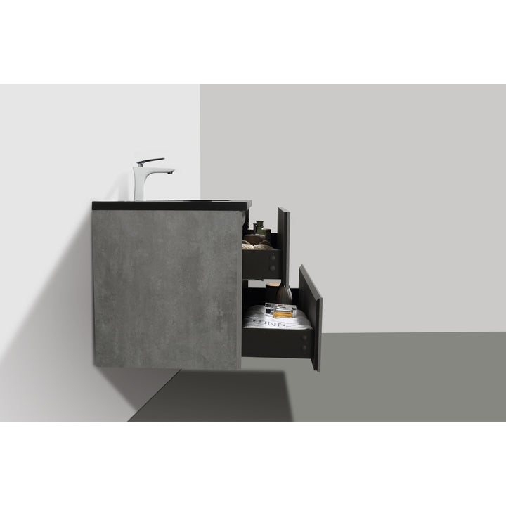 Wood Melamine Vanity Set in Gray with Quartz Sand Surface Top Black Basin