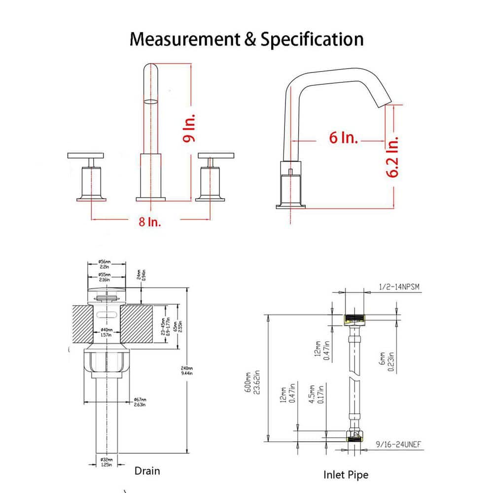 8 in. Widespread Double Handle Bathroom Faucet with Drain Assembly