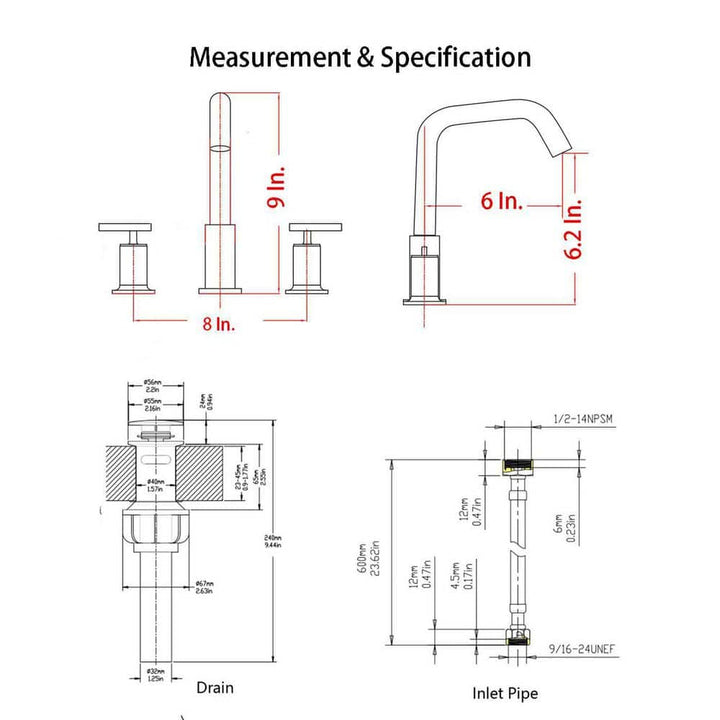 8 in. Widespread Double Handle Bathroom Faucet with Drain Assembly