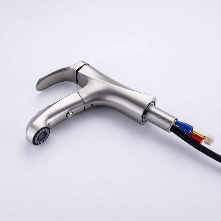 Single-Handle Single-Hole Pull Out Sprayer Bahtroom Faucet with Deckplate and Supply Lines included