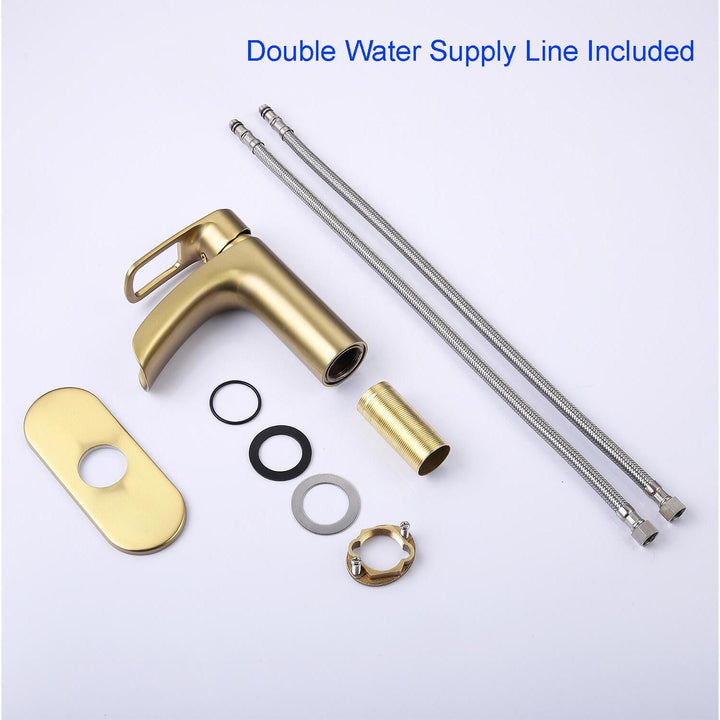 Single-Handle Waterfall Spout Single-Hole Bathroom Faucet with Deckplate and Supply Line