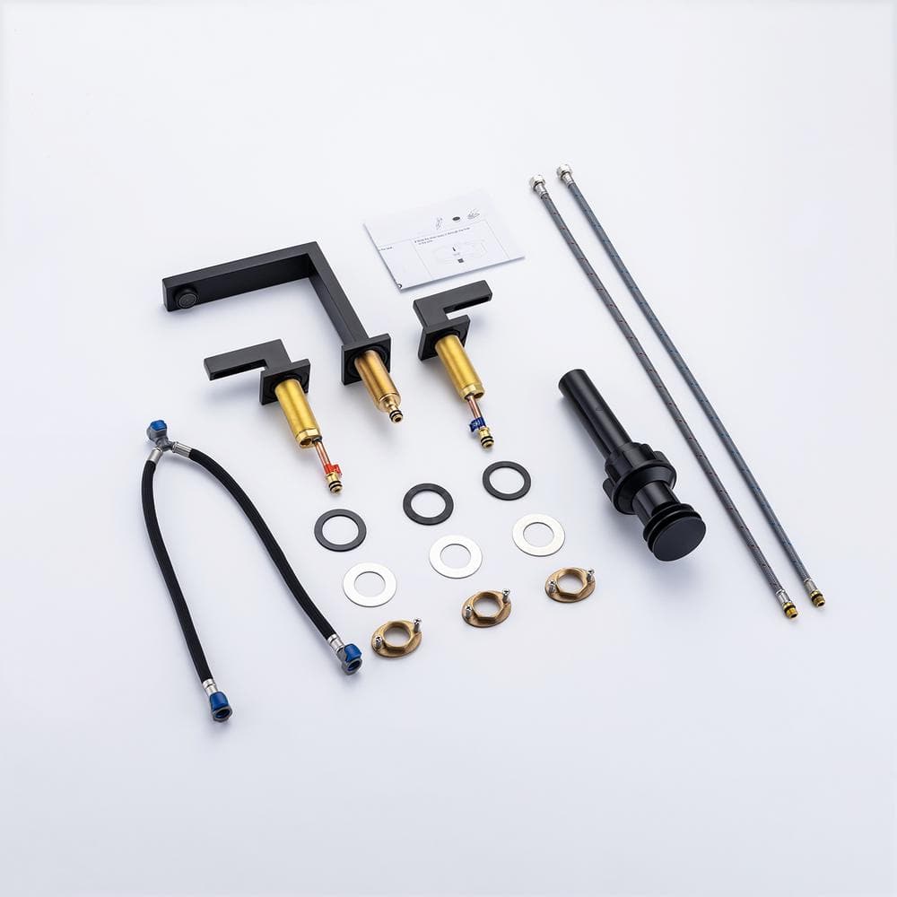 Square 8 in. Widespread 2-Handle Bathroom Faucet with Drain Kit and Water Supply Lines Included