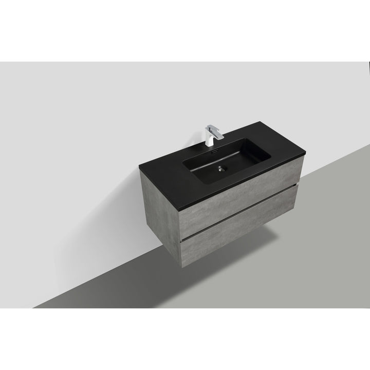 Wood Melamine Vanity Set in Gray with Quartz Sand Surface Top Black Basin