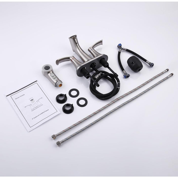 Centerset Double Middle Arc Bathroom Faucet with Pull Out Sprayer, Supply Line included