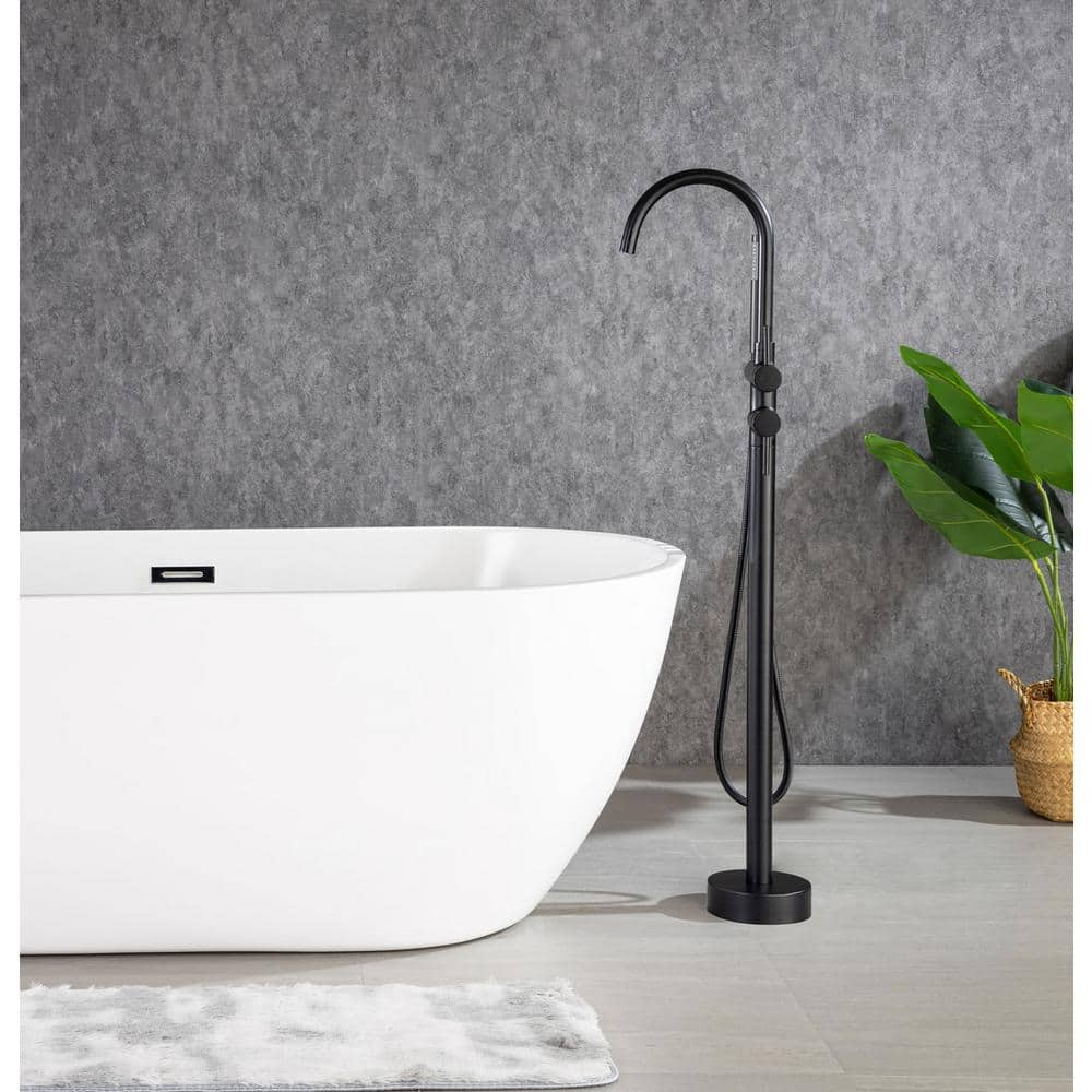 High Arc Swivel Spout Singe-Handle Floor Mount Freestanding Tub Faucet with Hand Shower