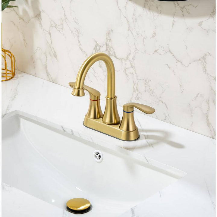 4 in. Centerset Double-Handle High-Arc Bathroom Faucet with Drain Kit Included