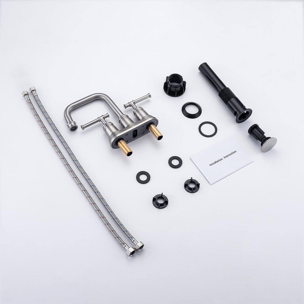 4 in. Centerset Double-Handle High-Arc Bathroom Faucet with Drain and Supply Lines Included