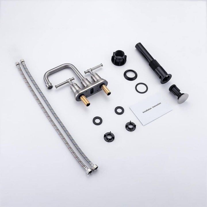4 in. Centerset Double-Handle High-Arc Bathroom Faucet with Drain and Supply Lines Included