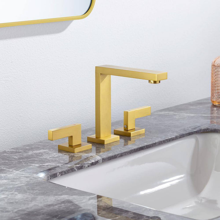 Square 8 in. Widespread 2-Handle Bathroom Faucet with Drain Kit and Water Supply Lines Included