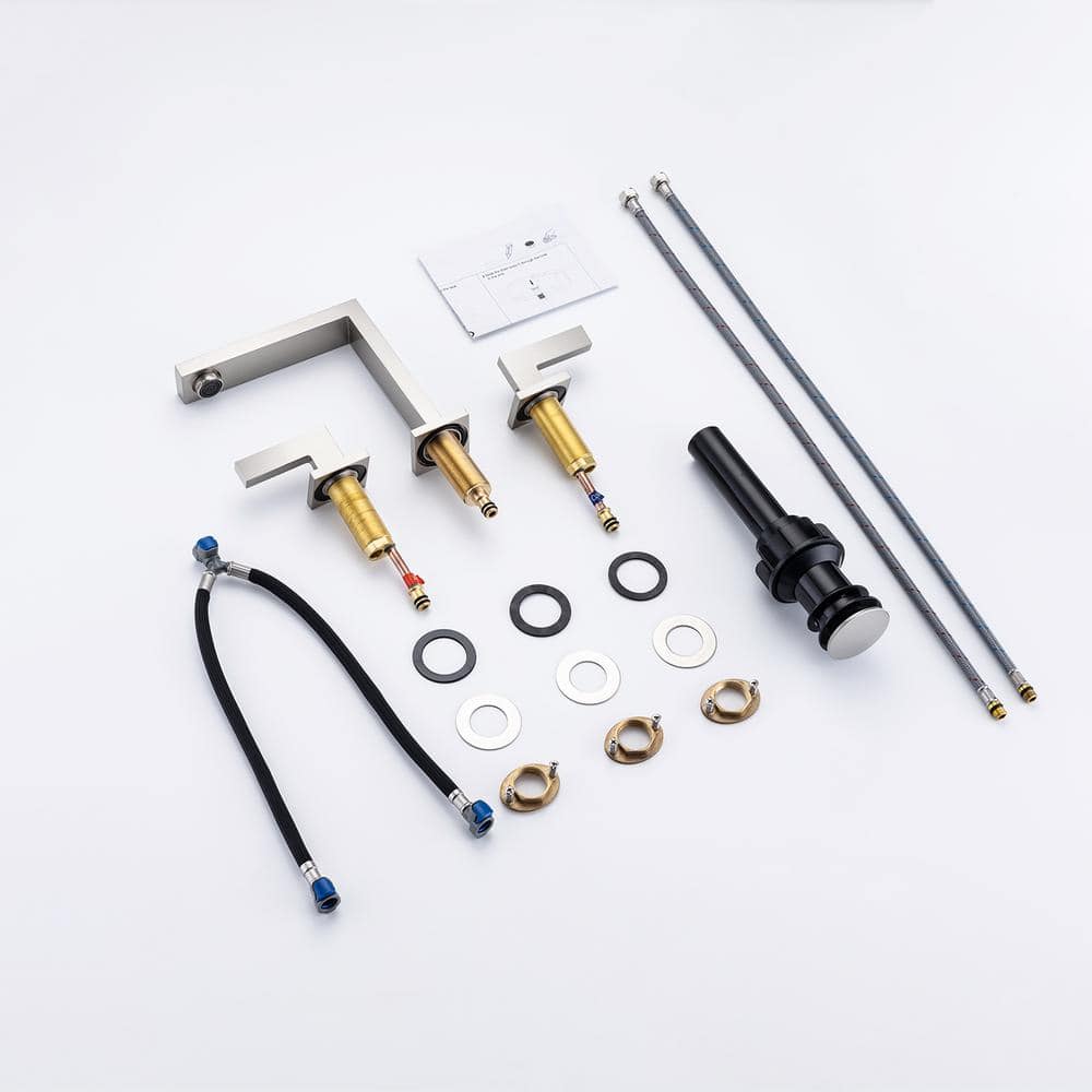 Square 8 in. Widespread 2-Handle Bathroom Faucet with Drain Kit and Water Supply Lines Included