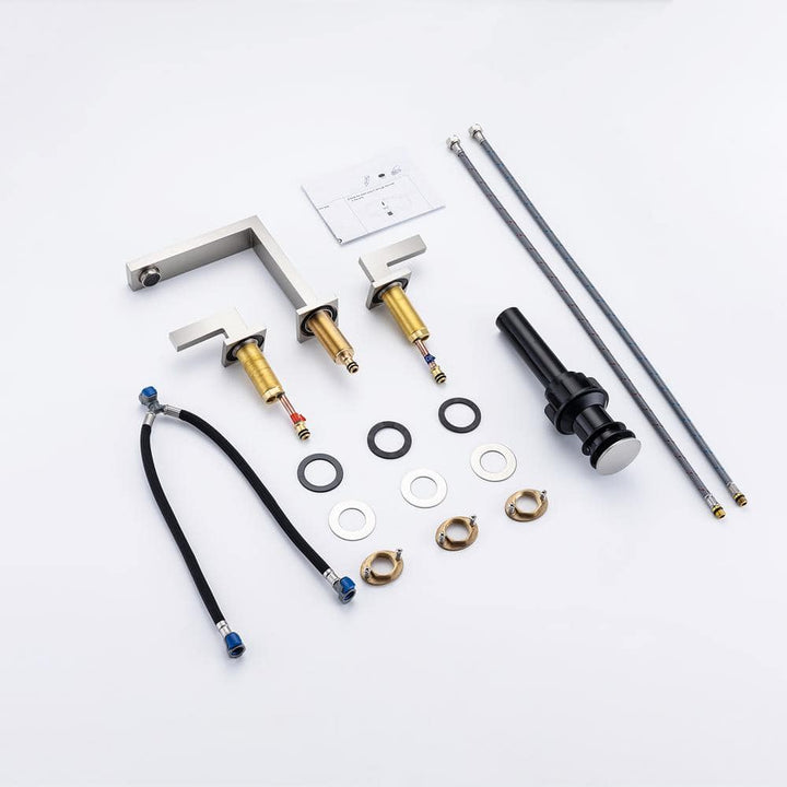 Square 8 in. Widespread 2-Handle Bathroom Faucet with Drain Kit and Water Supply Lines Included