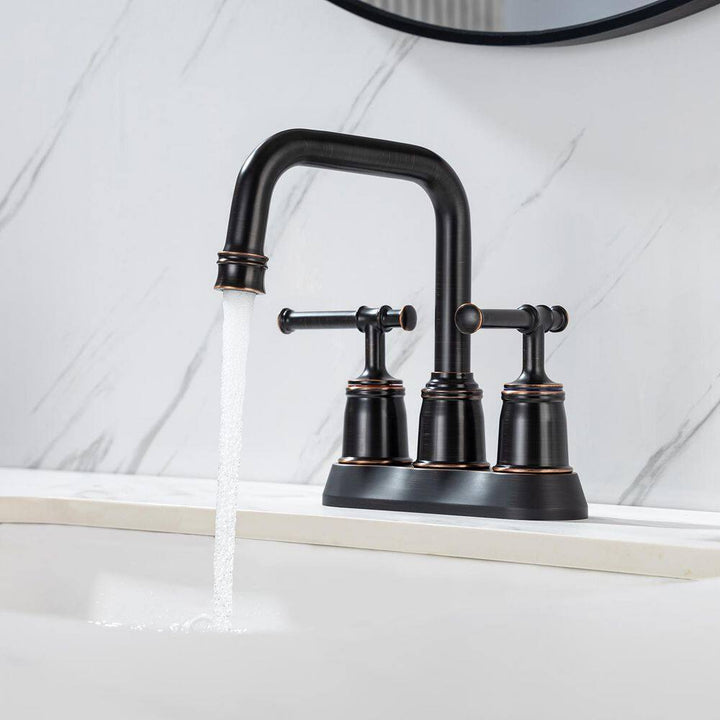 4 in. Centerset Double-Handle High-Arc Bathroom Faucet with Drain and Supply Lines Included