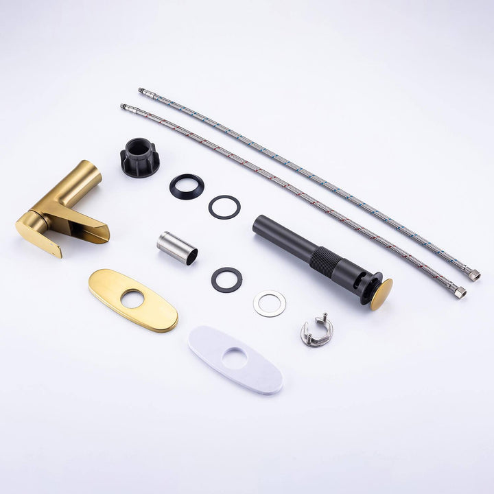 Single Handle Waterfall Spout Single Hole Bathroom Faucet with Deckplate and Drain Kit Included