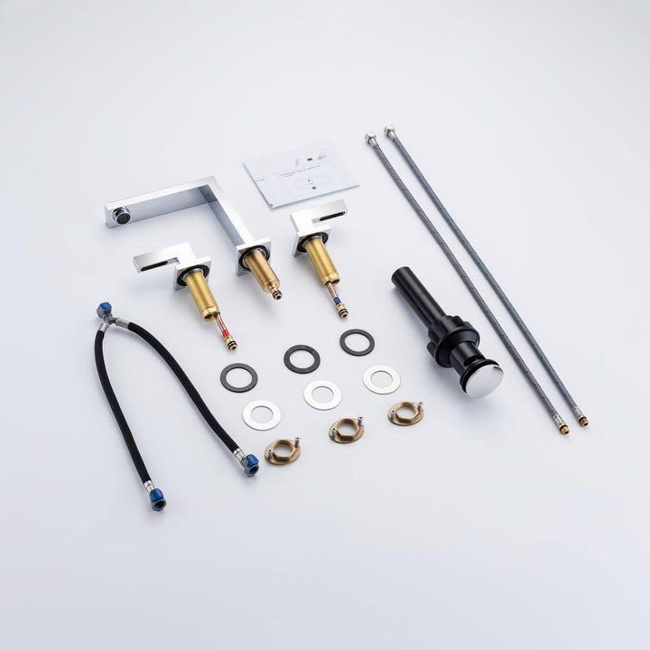 Square 8 in. Widespread 2-Handle Bathroom Faucet with Drain Kit and Water Supply Lines Included