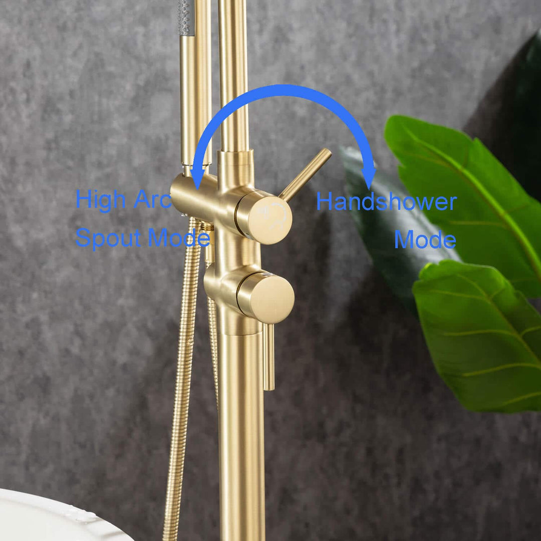 High Arc Swivel Spout Singe-Handle Floor Mount Freestanding Tub Faucet with Hand Shower