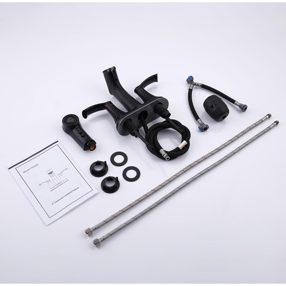 Centerset Double Middle Arc Bathroom Faucet with Pull Out Sprayer, Supply Line included
