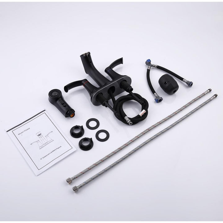 Centerset Double Middle Arc Bathroom Faucet with Pull Out Sprayer, Supply Line included