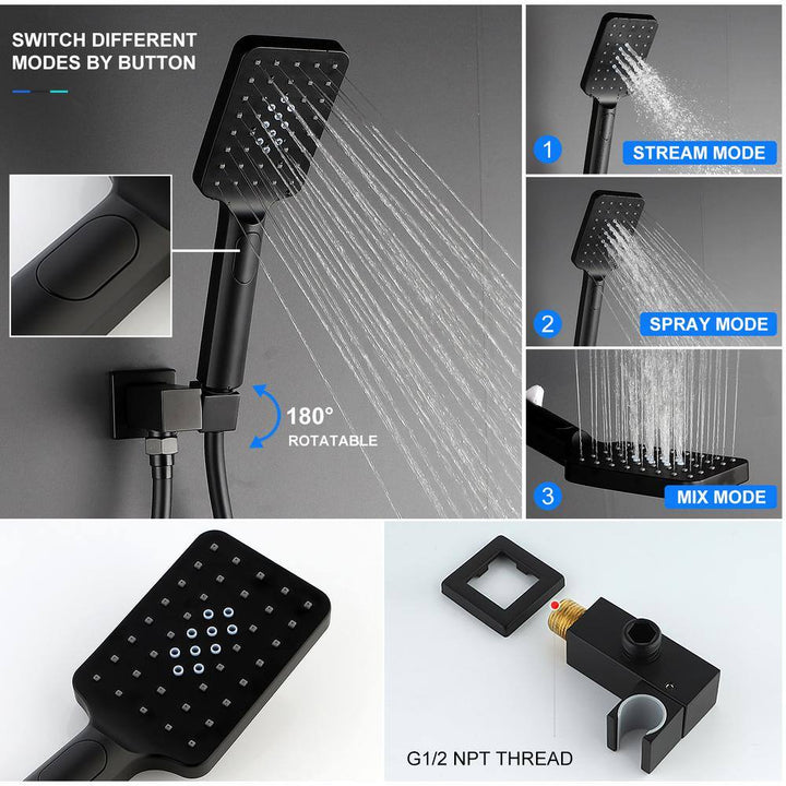 Single-Handle 1-Spray Ceiling 12 in.Shower Head Square High Pressure Shower Faucet