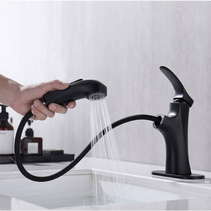 Single-Handle Single-Hole Pull Out Sprayer Bahtroom Faucet with Deckplate and Supply Lines included