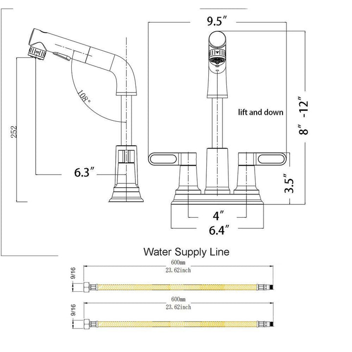 4 in. Centerest Double-Handle High-Arc Bathroom Faucet with Pull Out Sprayer, Supply Line Included in Brushed Nickel
