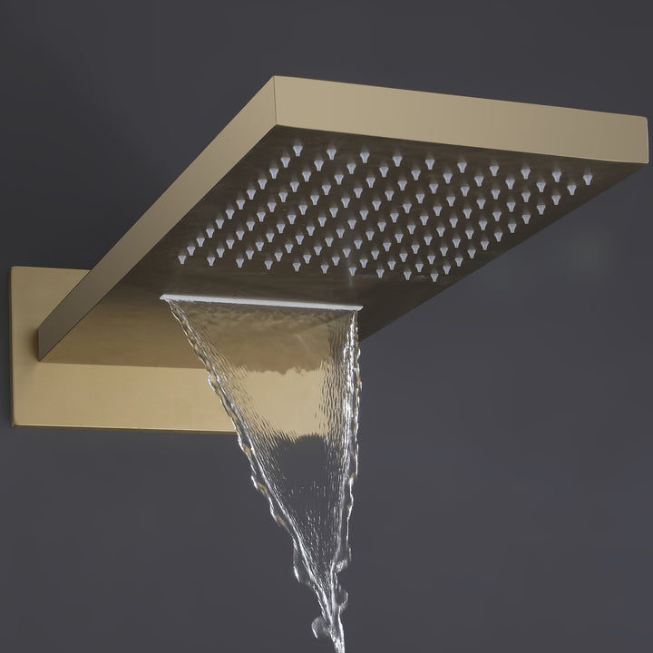 Wall Mounted Golden 3 Handle Thermostatic Shower System With 3 Body Jets