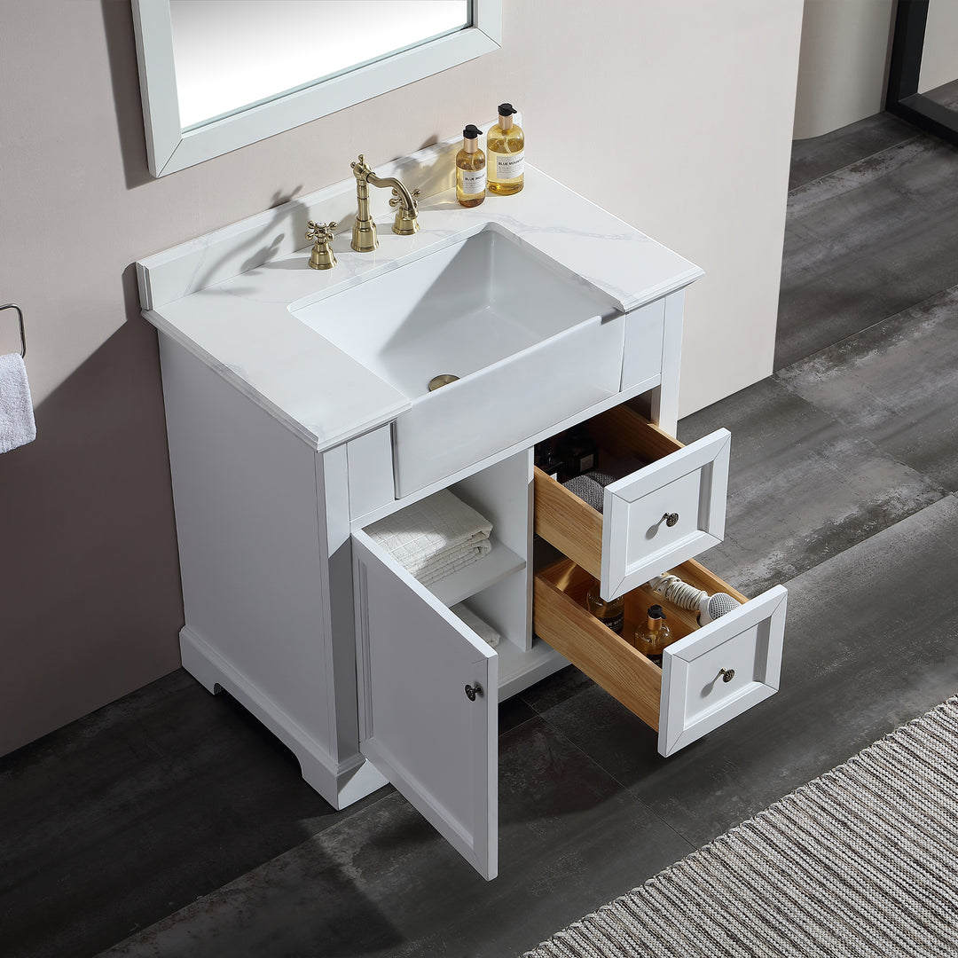 36 in. W x 22 in. D x 35 in. H Freestanding Bath Vanity Minimalist in White with White Quartz Top with White Basin