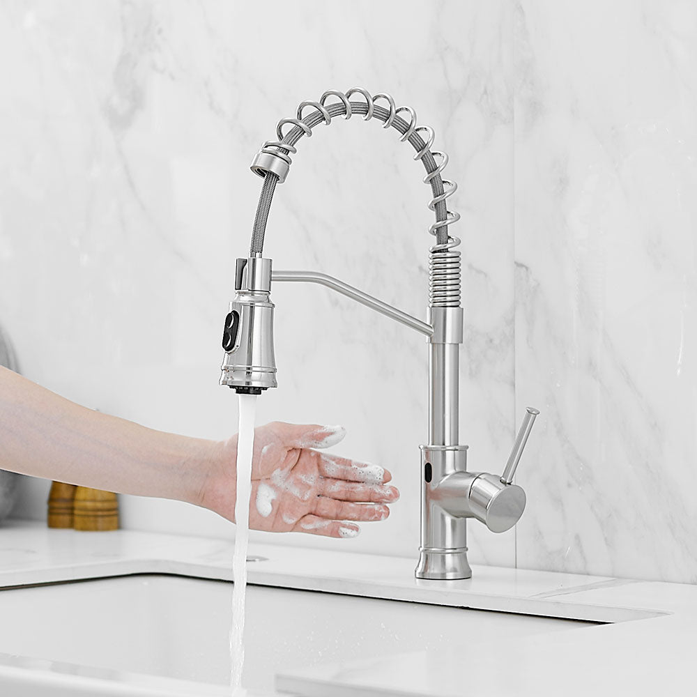 Smart Touchless Kitchen Sink Faucet with Pull Down Sprayer in Brushed Nickel