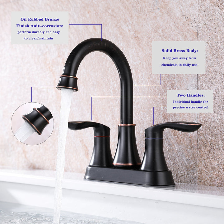 4 in. Centerset Double Handle High Arc Bathroom Faucet with Drain Kit Included