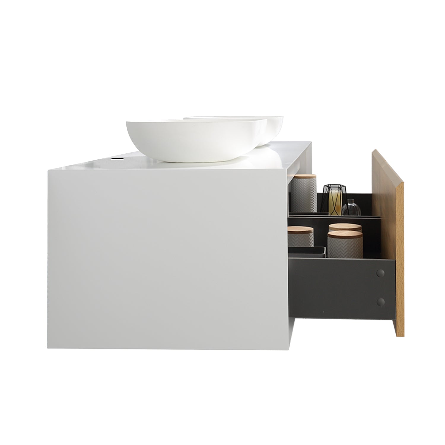 36" Bath Vanity in Natural and White with White Vanity Top with White Basin