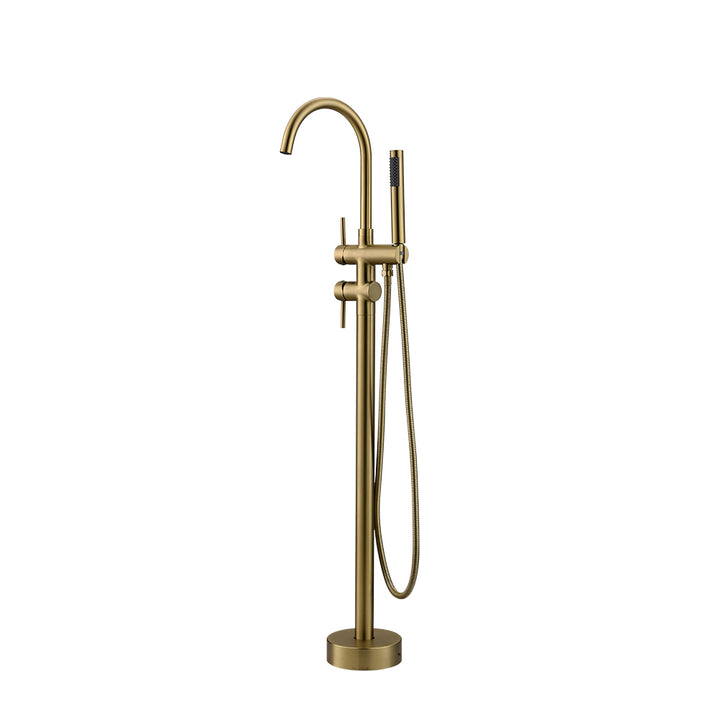 Brushed Gold 2-Handle Freestanding Tub Faucet with Hand Shower