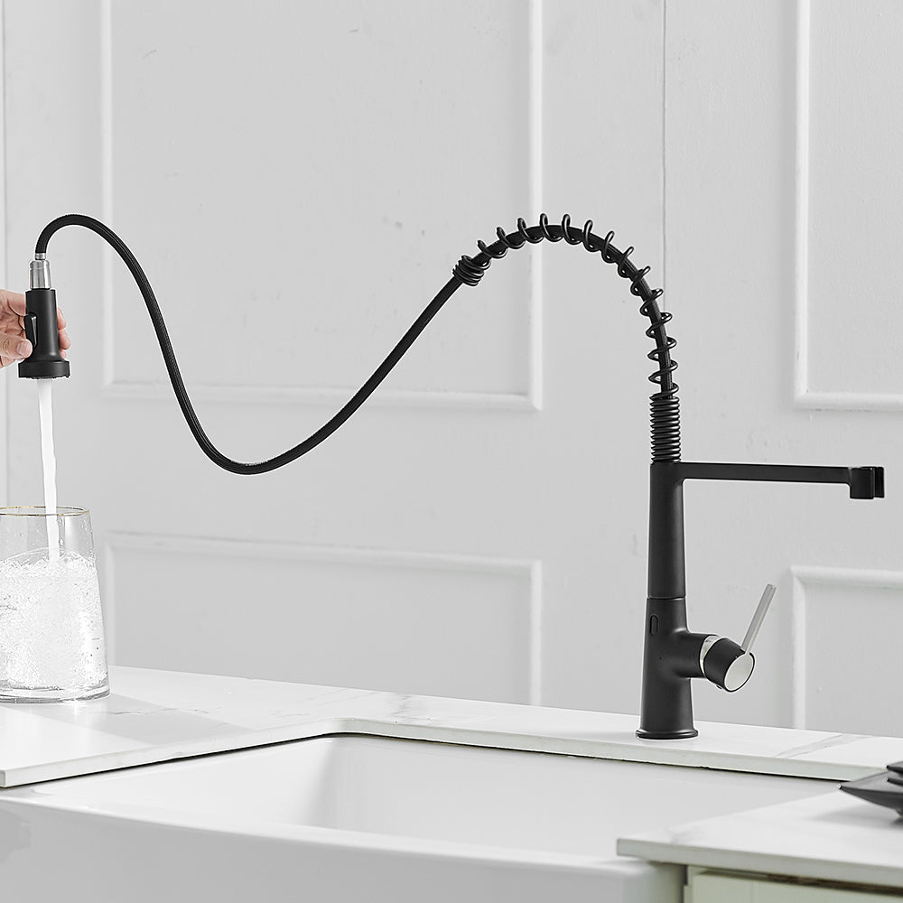 Single Handle Touchless Deck Mount Gooseneck Pull Down Sprayer Kitchen Faucet