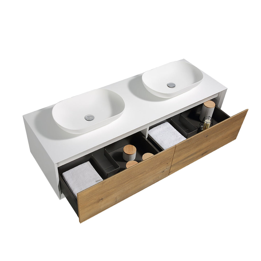 35.4 in. W x 21.7 in. D. x 20.4 in. H Bath Vanity in Natural and White with White Vanity Top with White Basin