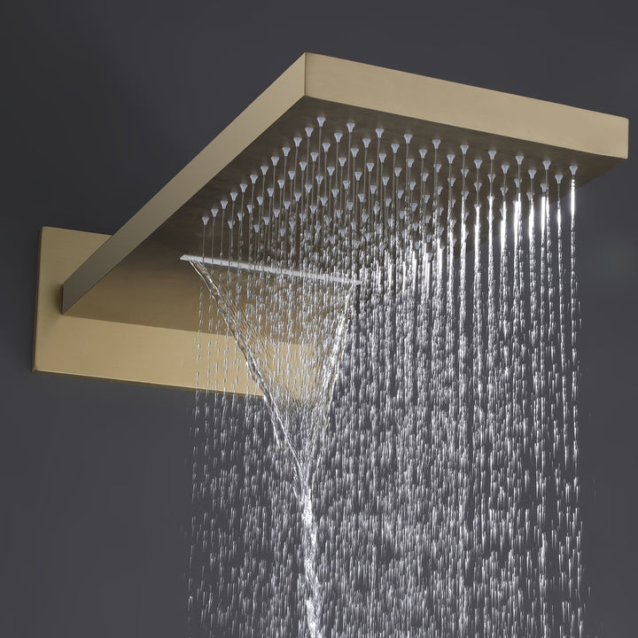 Wall Mounted Golden 3 Handle Thermostatic Shower System With 3 Body Jets