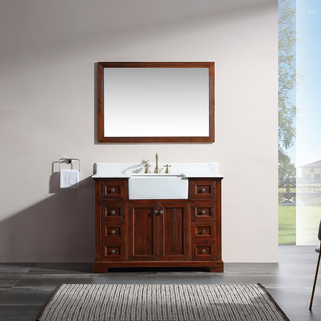 48" Freestanding Bath Vanity Wood in Brown with White Quartz Top with White Basin