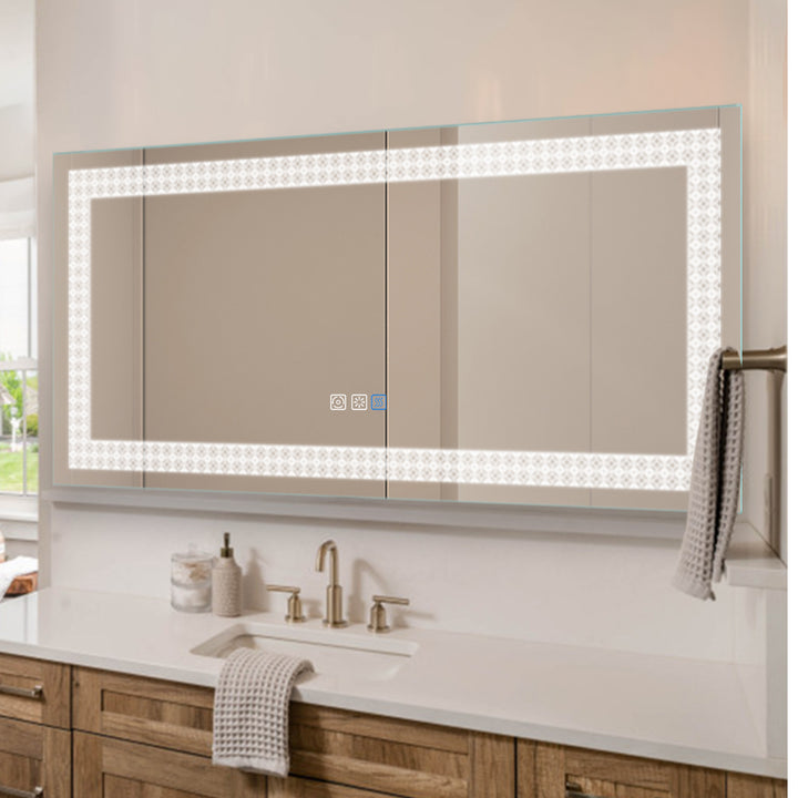 60 in. W x 28 in. H Rectangular Frameless Wall Mounted Anti-Fog Dimmable LED Light Bathroom Vanity Mirror in Silver