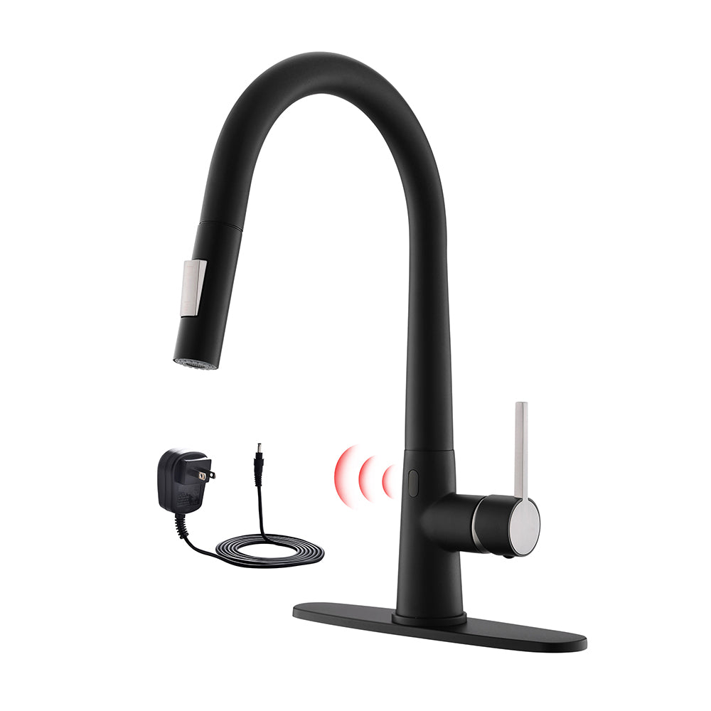 Touchless Pull Down Kitchen Faucet with AC Adapter and Deck Plate