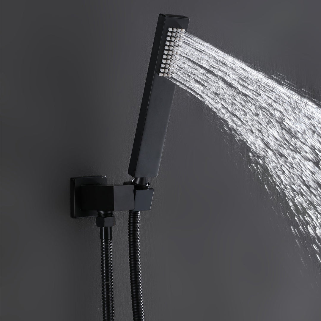 Thermostatic Shower System Matte Black Rainfall Shower Head with Handheld Sprayer