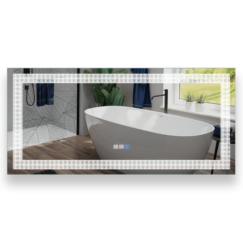 60 in. W x 28 in. H Rectangular Frameless Wall Mounted Anti-Fog Dimmable LED Light Bathroom Vanity Mirror in Silver