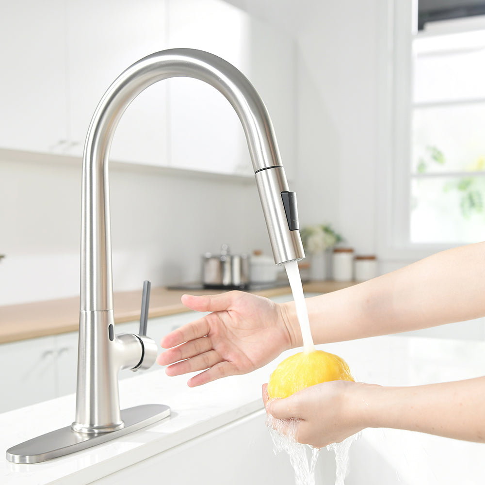 Touchless Pull Down Kitchen Faucet with AC Adapter and Deck Plate