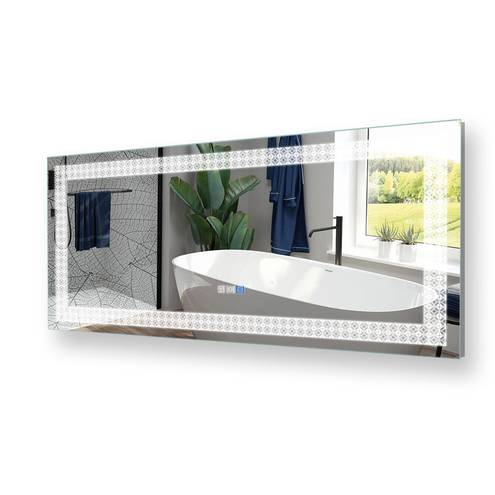 60 in. W x 28 in. H Rectangular Frameless Wall Mounted Anti-Fog Dimmable LED Light Bathroom Vanity Mirror in Silver