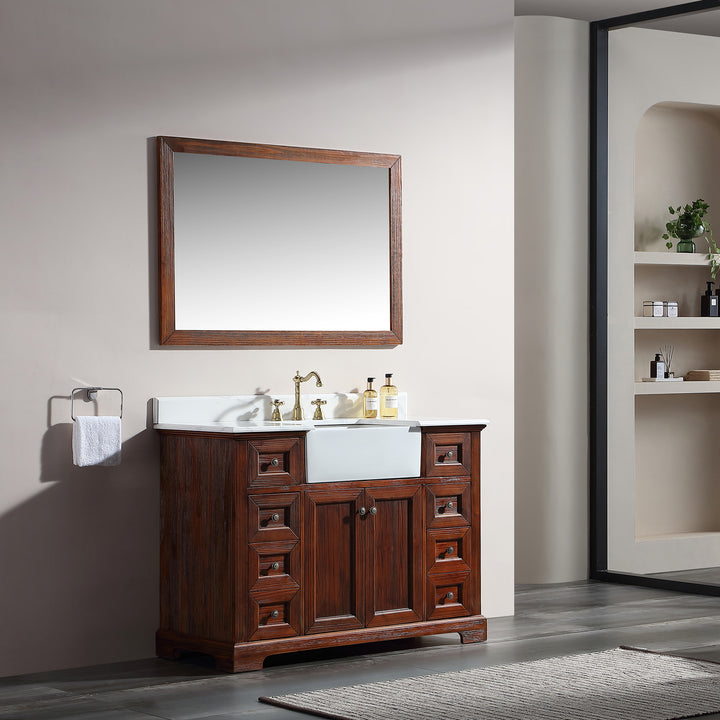 48" Freestanding Bath Vanity Wood in Brown with White Quartz Top with White Basin