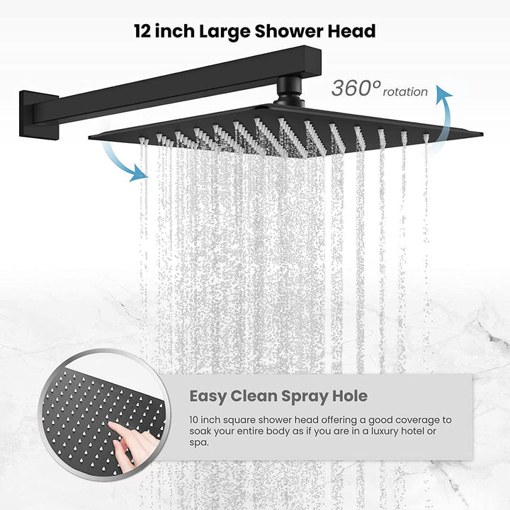 12-in Rain Shower Head Wall Mount Dual Head Waterfall Built-In Shower System