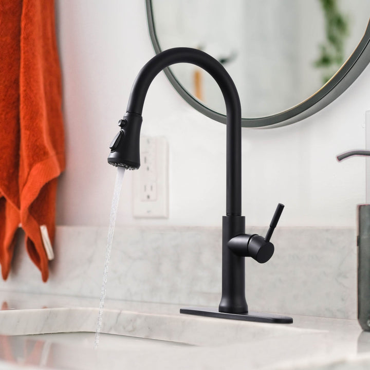 Single Handle Pull Down Sprayer Kitchen Faucet with 360° Rotation in Matte Black