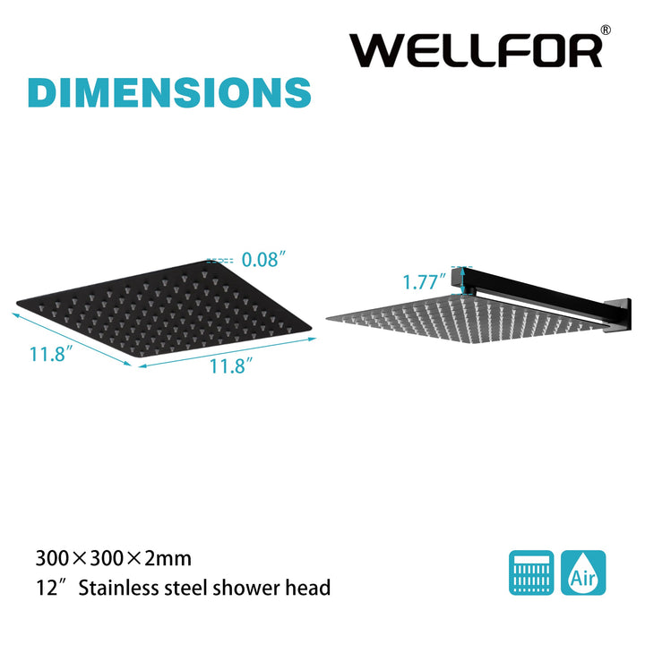 12 inch Square Stainless Steel Silicone Nozzles Shower Head