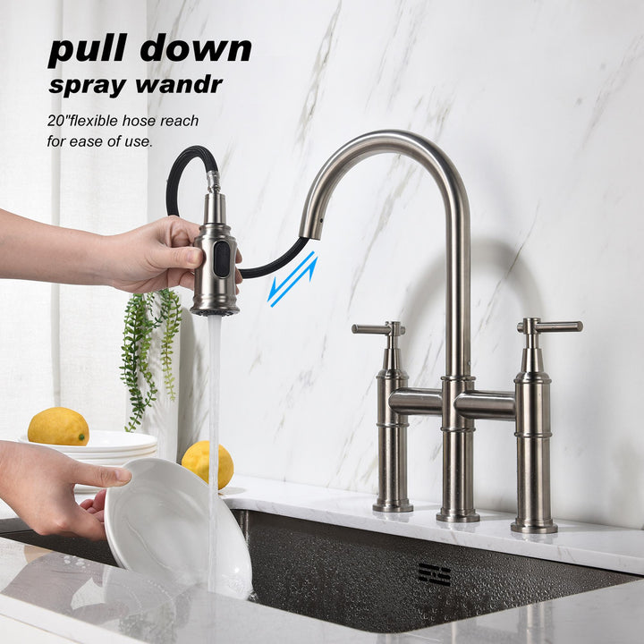 Bridge Kitchen Faucet with Pull-Down Sprayhead in Spot