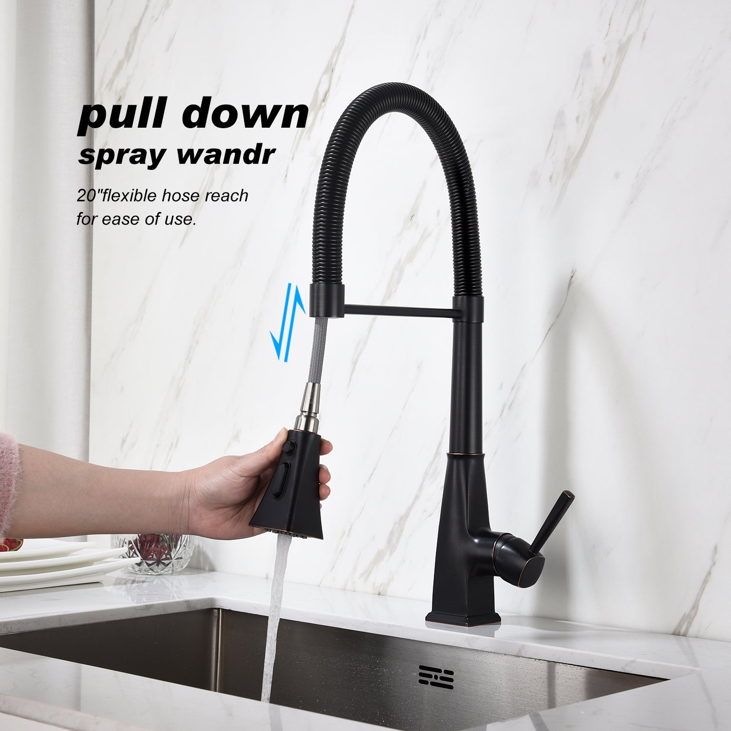 Single Handle Pull Down Sprayer Kitchen Sink Faucet
