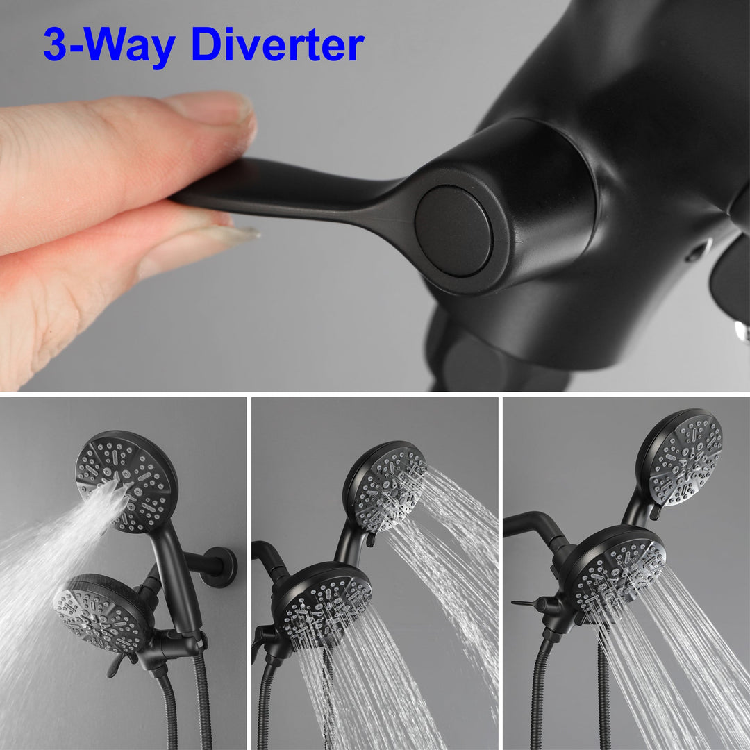 4.72 in. 5-Spray Patterns with 2.5 GPM Wall Mount Dual Shower Heads in Matte Black