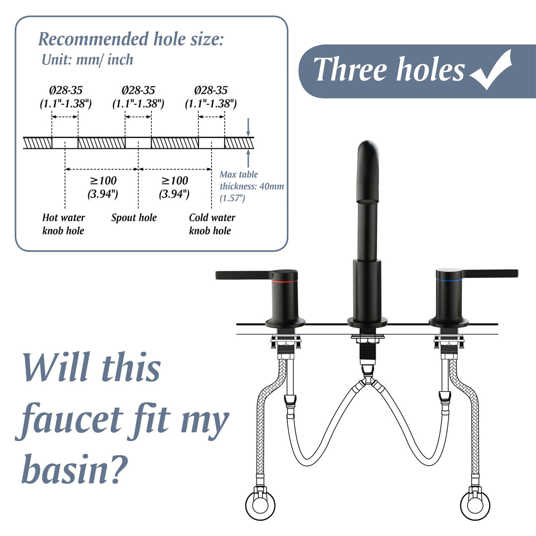 8 in. Widespread Double Handle Brass 3 Hole Bathroom Sink Faucet