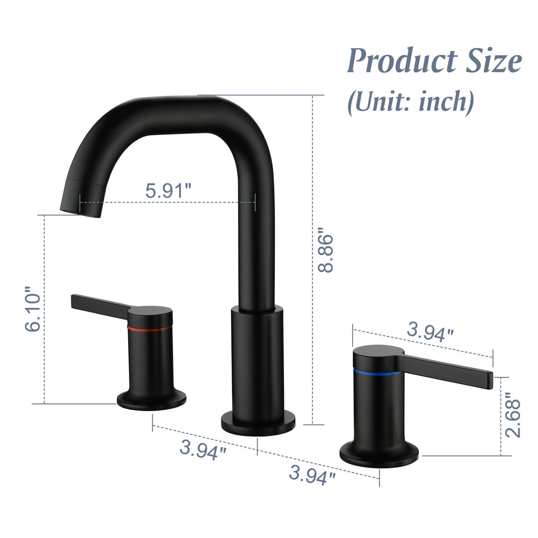 8 in. Widespread Double Handle Brass 3 Hole Bathroom Sink Faucet