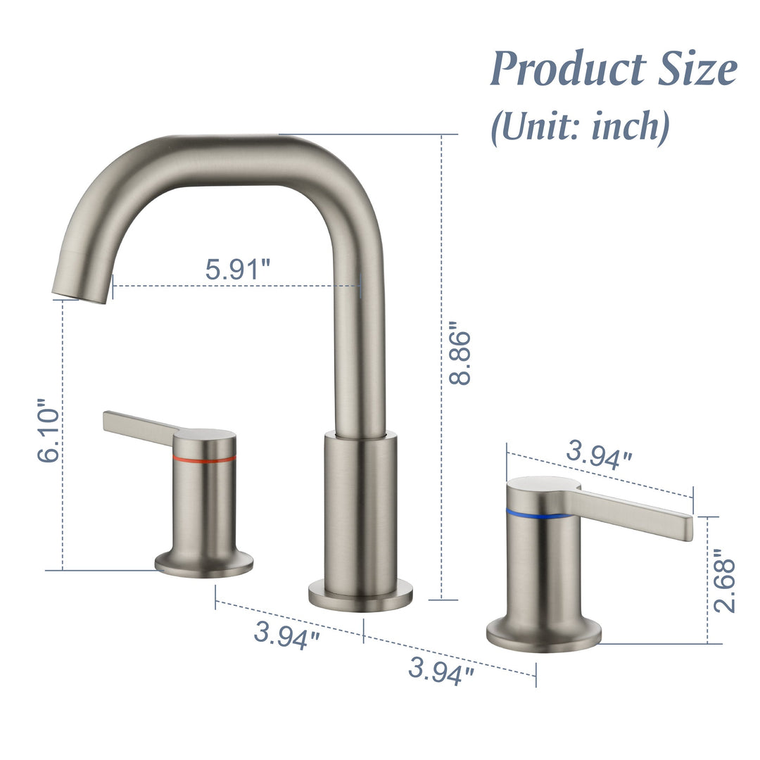 8 in. Widespread Double Handle Brass 3 Hole Bathroom Sink Faucet